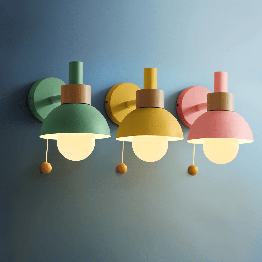 Pastellfarget vegglampe med trekkbryter - myk belysning og moderne stil