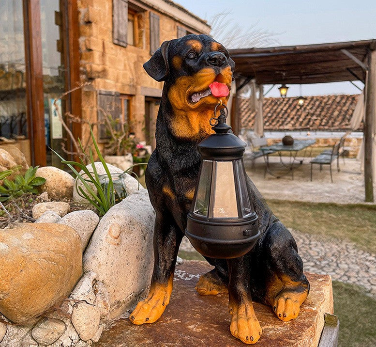 Statue De Chien Solaire Avec Lanterne LED – Décoration Et Lumière