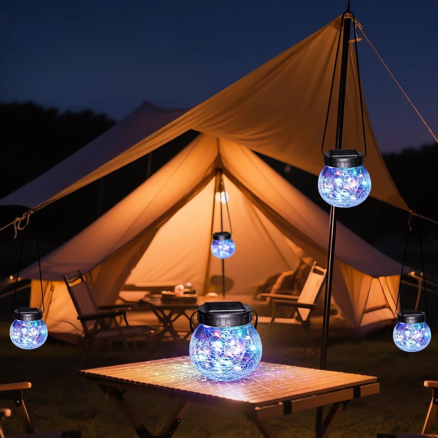 פנס סולארי תלוי — אלגנטיות בזכוכית סדוקה