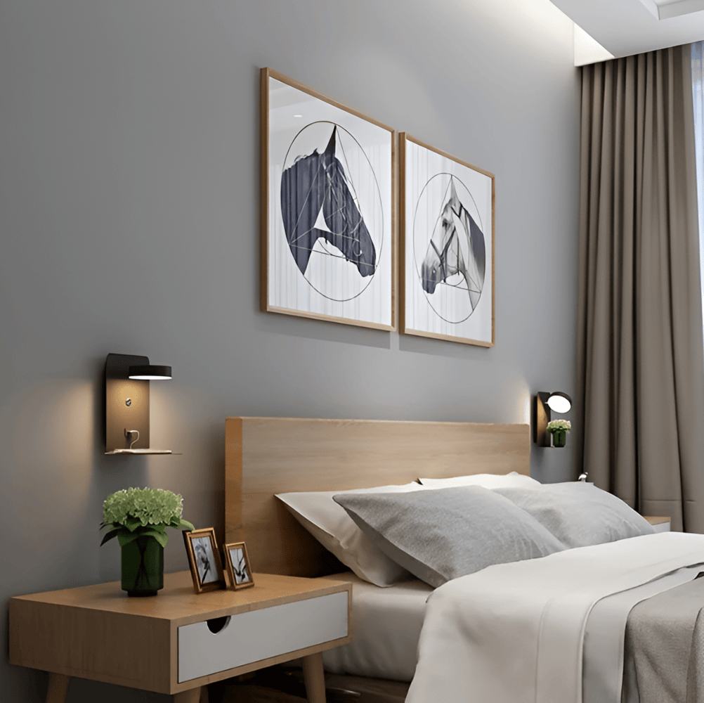 Candeeiro de parede LED com prateleira e porta USB - Design moderno e função 2 em 1