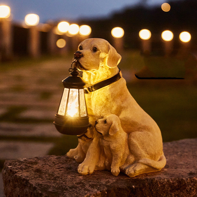 Statue De Chien Solaire Avec Lanterne LED – Décoration Et Lumière