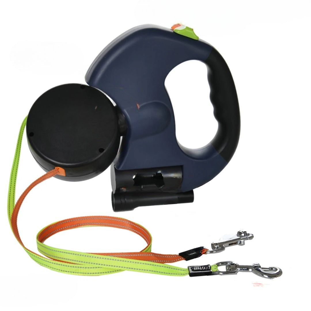 Joustava kaksoisvetoleash koirille – LED-valon ja pussinjakajan kanssa 