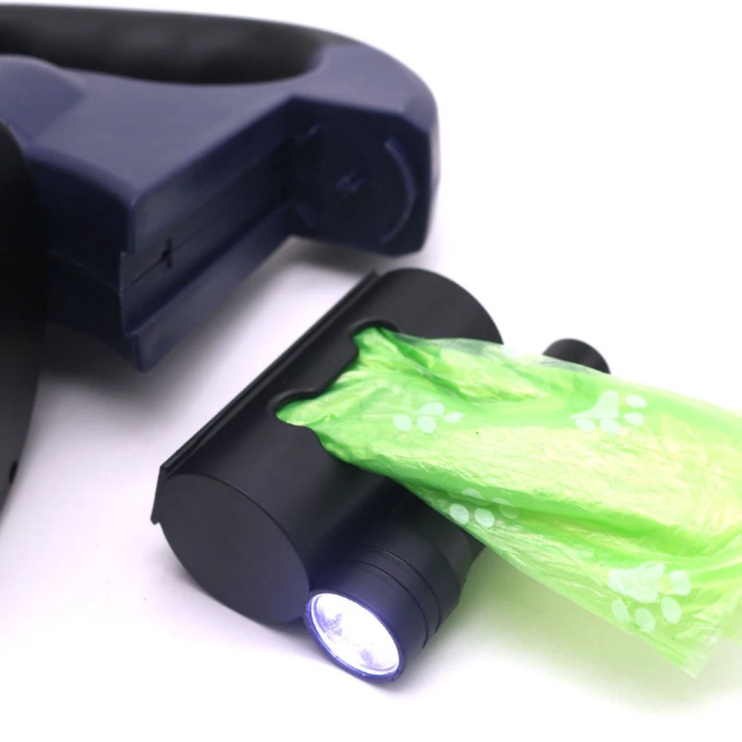 Joustava kaksoisvetoleash koirille – LED-valon ja pussinjakajan kanssa 