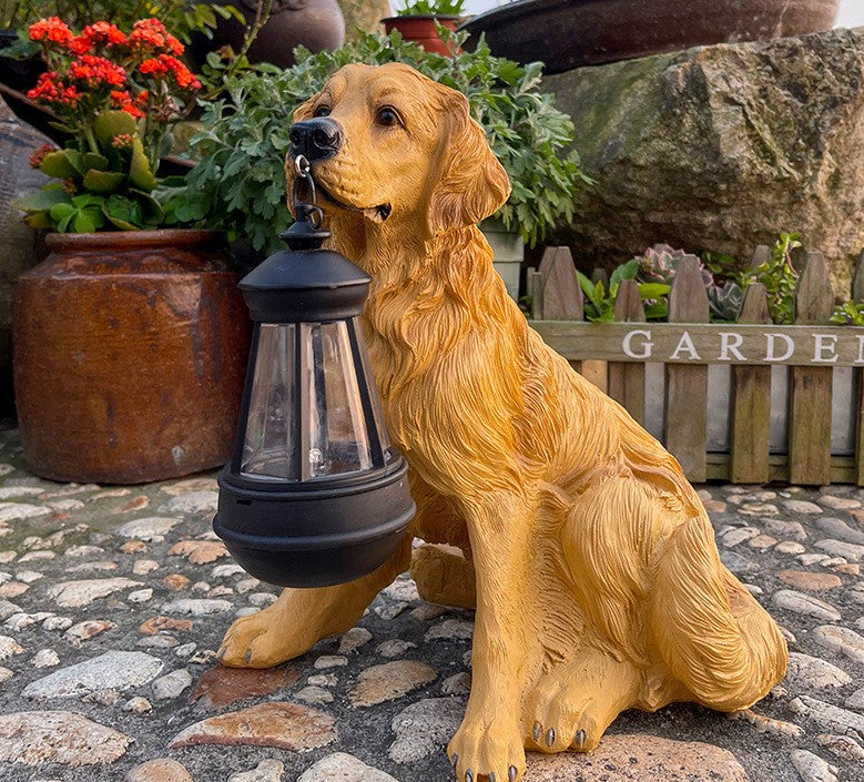 Statue De Chien Solaire Avec Lanterne LED – Décoration Et Lumière