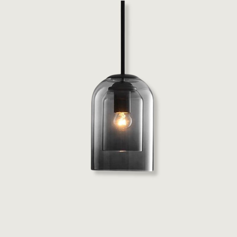 Vintage γυάλινο κρεμαστό φωτιστικό - διπλό μεταλλικό φινίρισμα